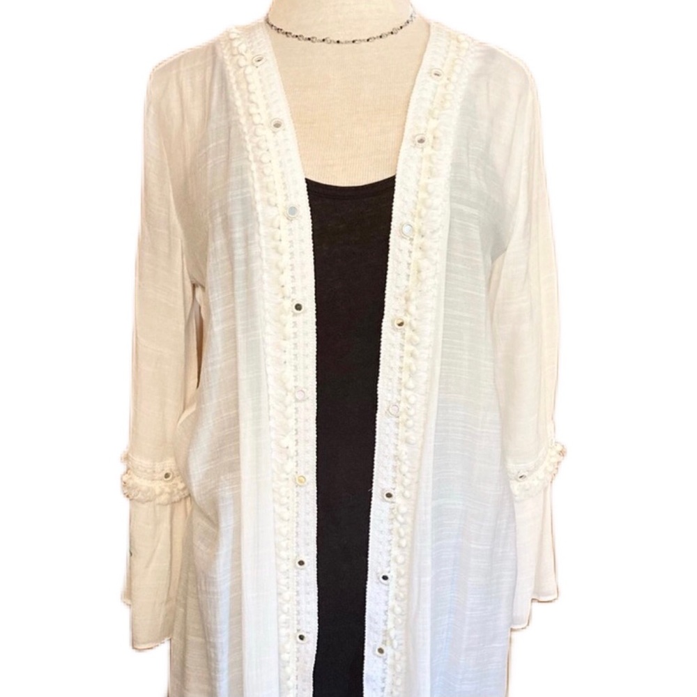 NWT Krazy Kat ecru gauzy beach coverup cardigan swim lightweight MEDIUM